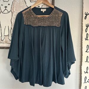 Anthropologie Teal Beaded Blouse